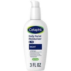 Cetaphil Night Moisturizer bottle demonstrating lightweight overnight hydration