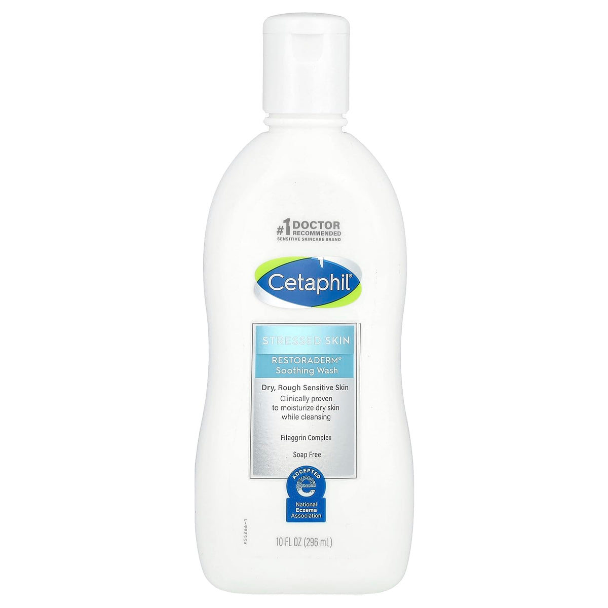 Cetaphil Pro Soothing Wash bottle closeup for gentle cleansing of sensitive skin.