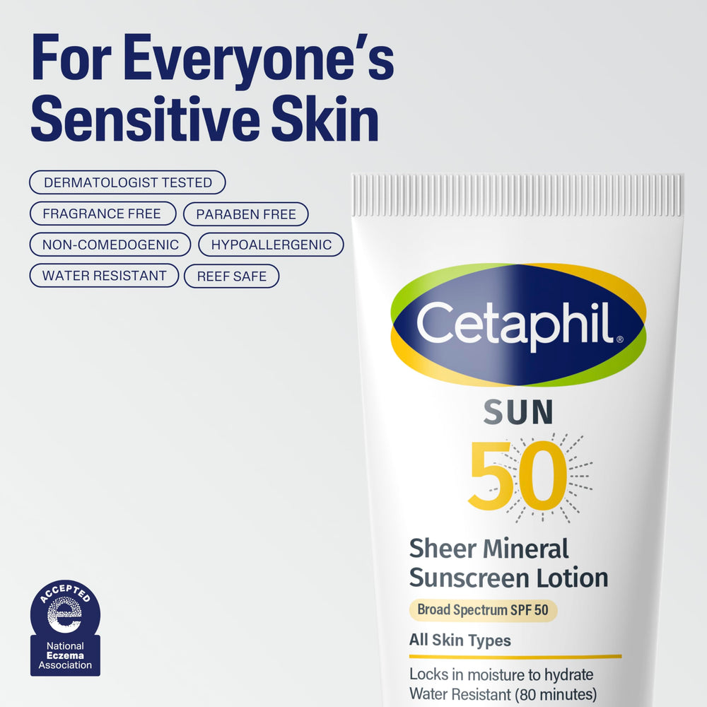 Cetaphil Sheer Mineral Sunscreen SPF 50 is water resistant for active days.