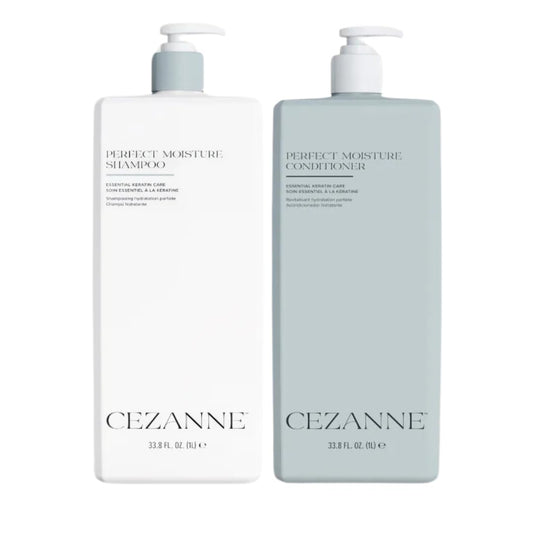 Cezanne Perfect Moisture shampoo bottle for daily hydration and easy detangling.