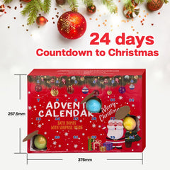 Cf Natural Daily Advent Calendar 24 bath bombs packaging shows safe, kid-friendly design.