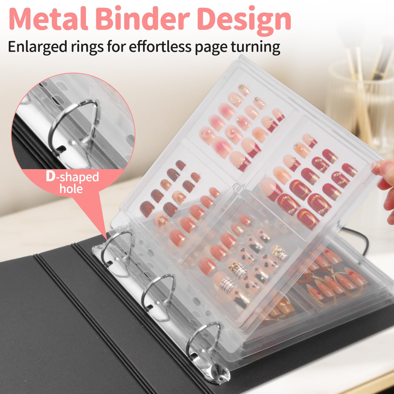 CGBE Nail Organizer illustrating adhesive strip installation for setup.