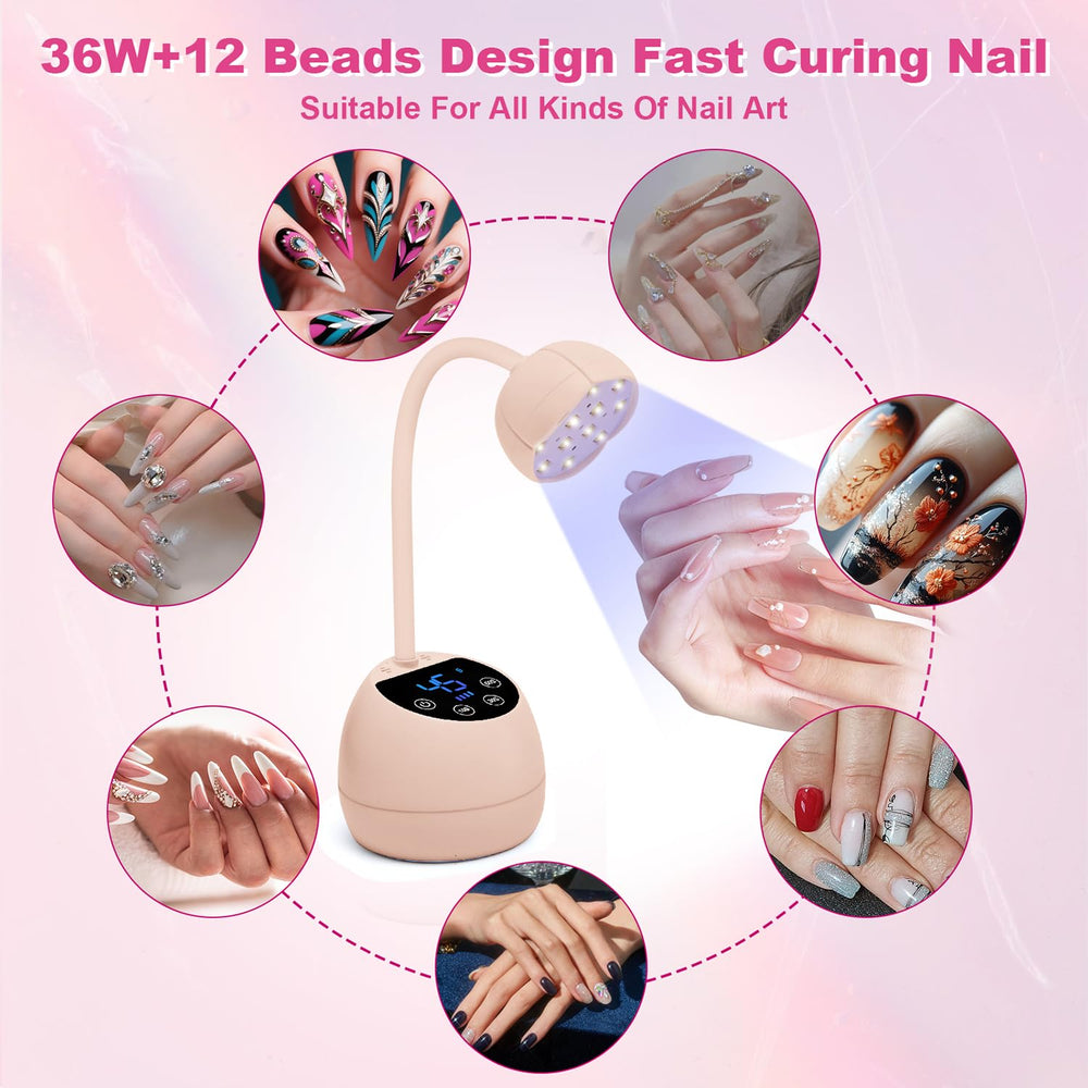 Pink compact nail lamp design adds style to home or salon kit.