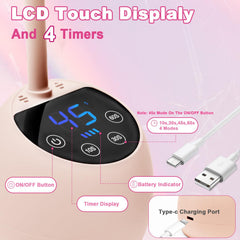 CGBE nail lamp LCD display showing battery level for cordless use.