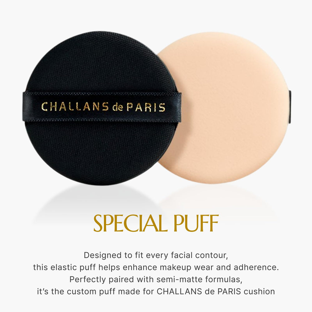 CHALLANS DE Aqua EX cushion for on-the-go touch-ups with built-in puff.