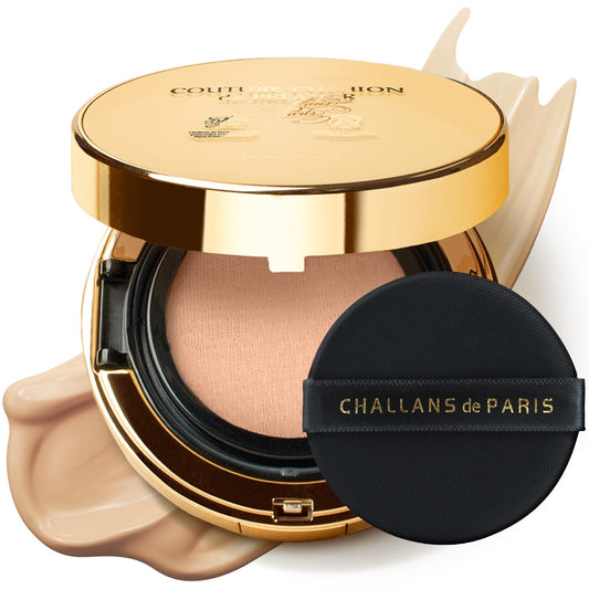 CHALLANS de PARIS Couture Cushion compact open showing portable, all-day coverage