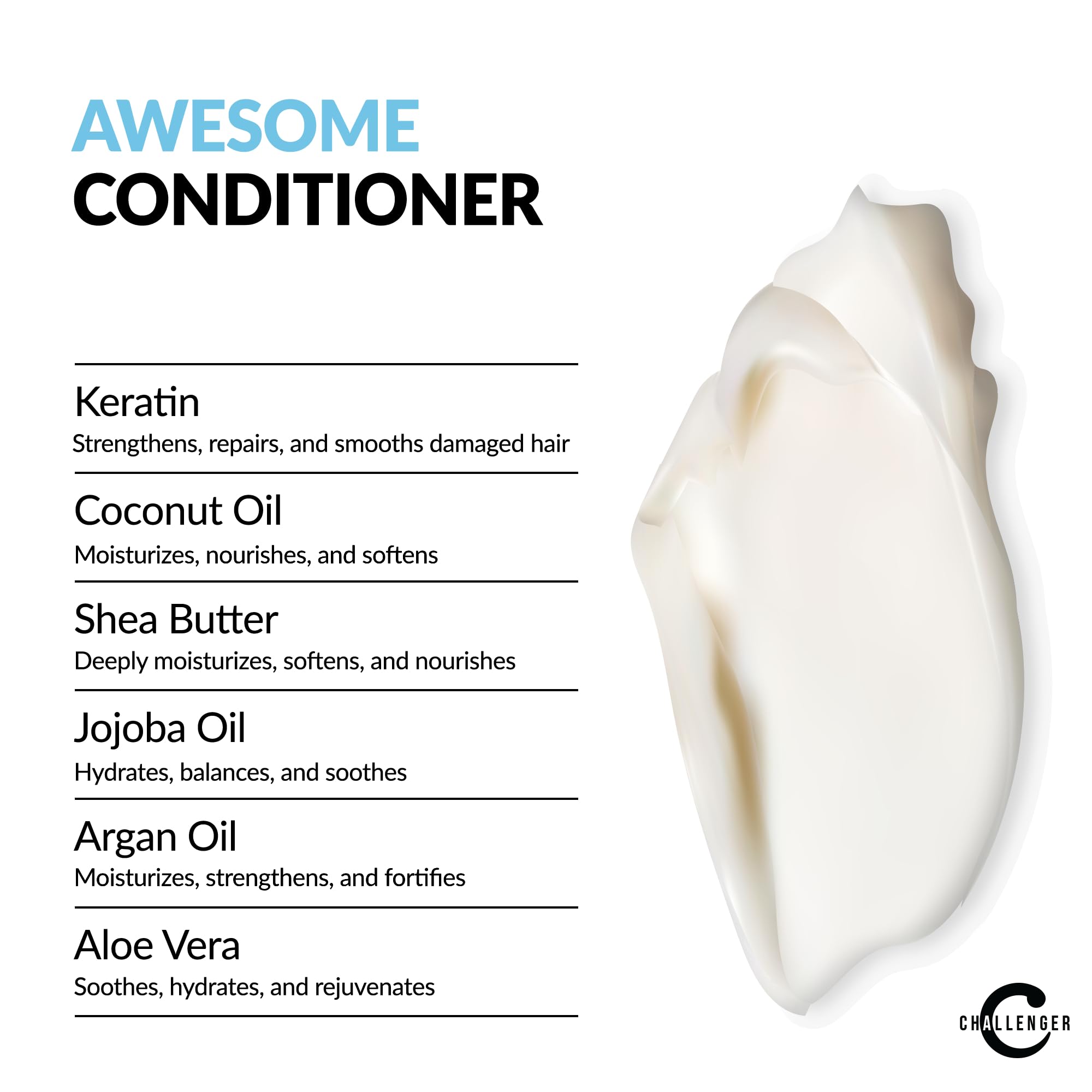 Challenger awesome conditioner bottle provides hydrating restoration for smoother hair