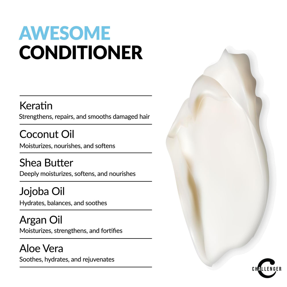 Challenger awesome conditioner bottle provides hydrating restoration for smoother hair
