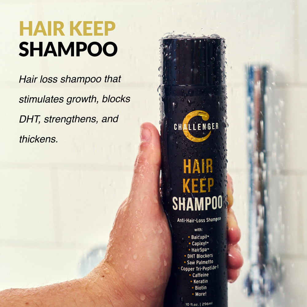 Challenger Hair Keep Shampoo applied to scalp with a 3-4 minute massage.