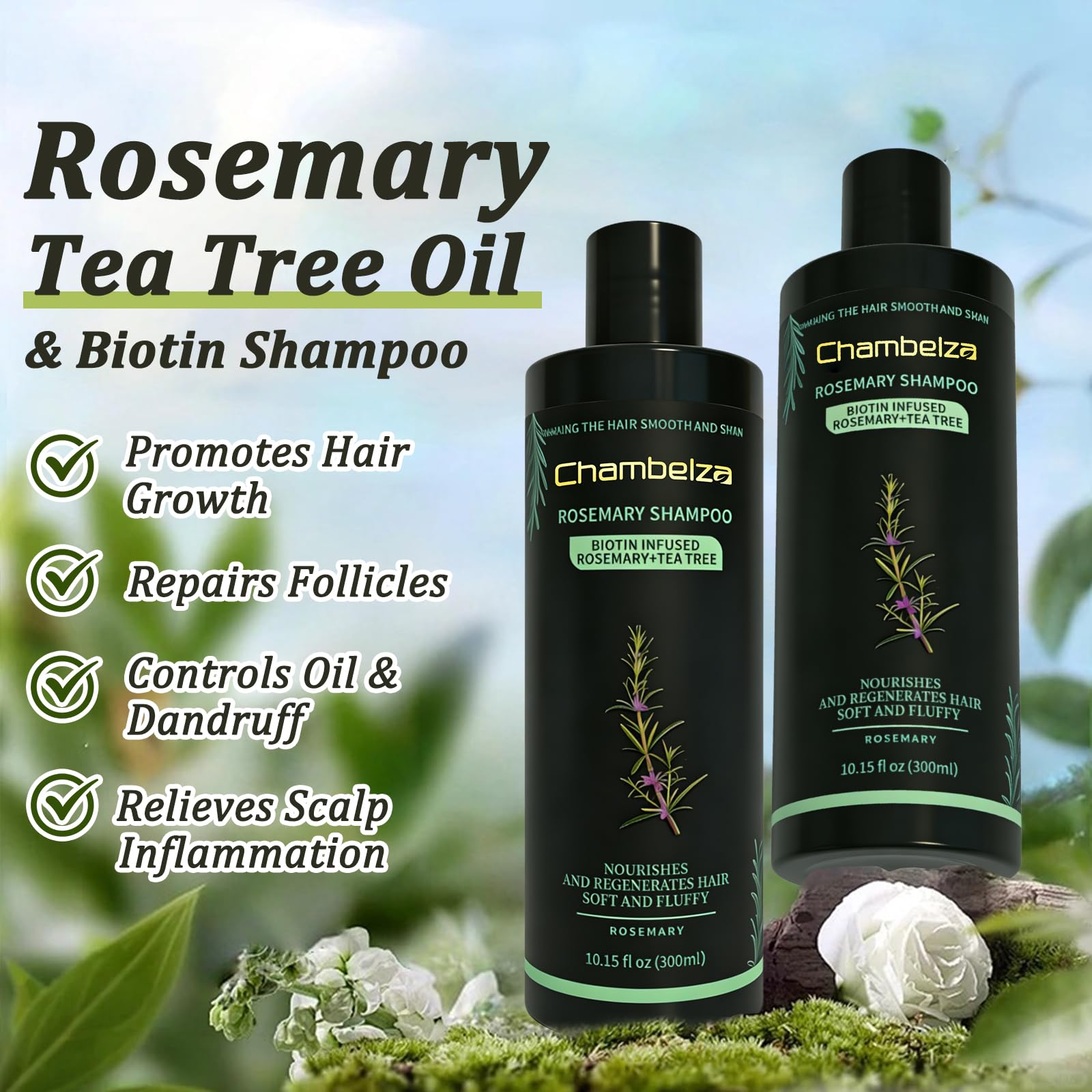 Chambelza Rosemary Shampoo lather highlights rich cleansing and conditioning.