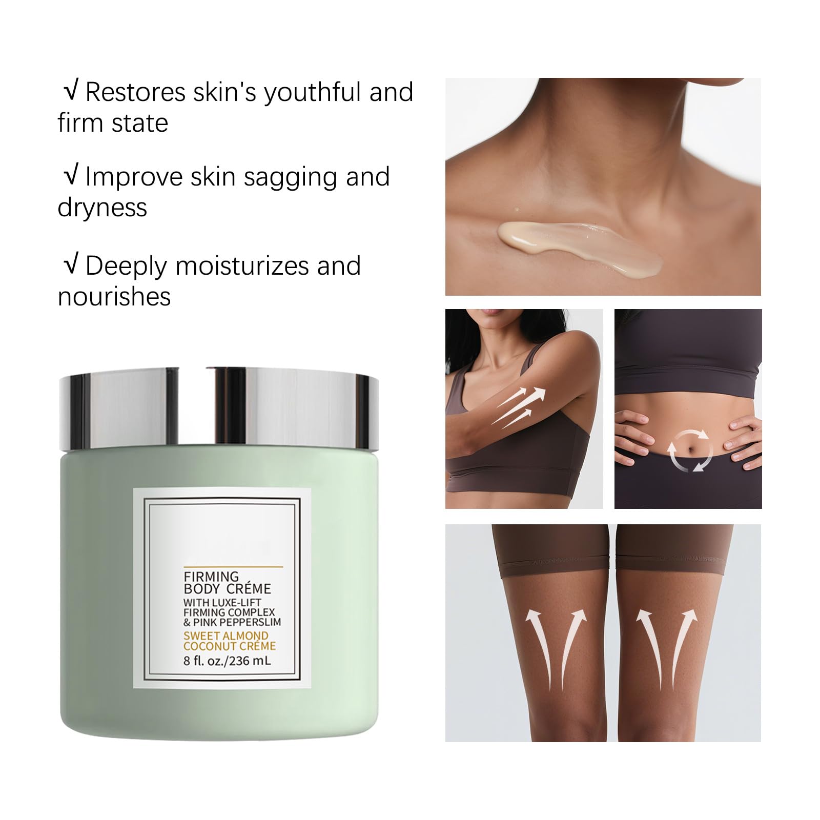Massaging champagne moisturizing body creme into leg for hydration and smoothness