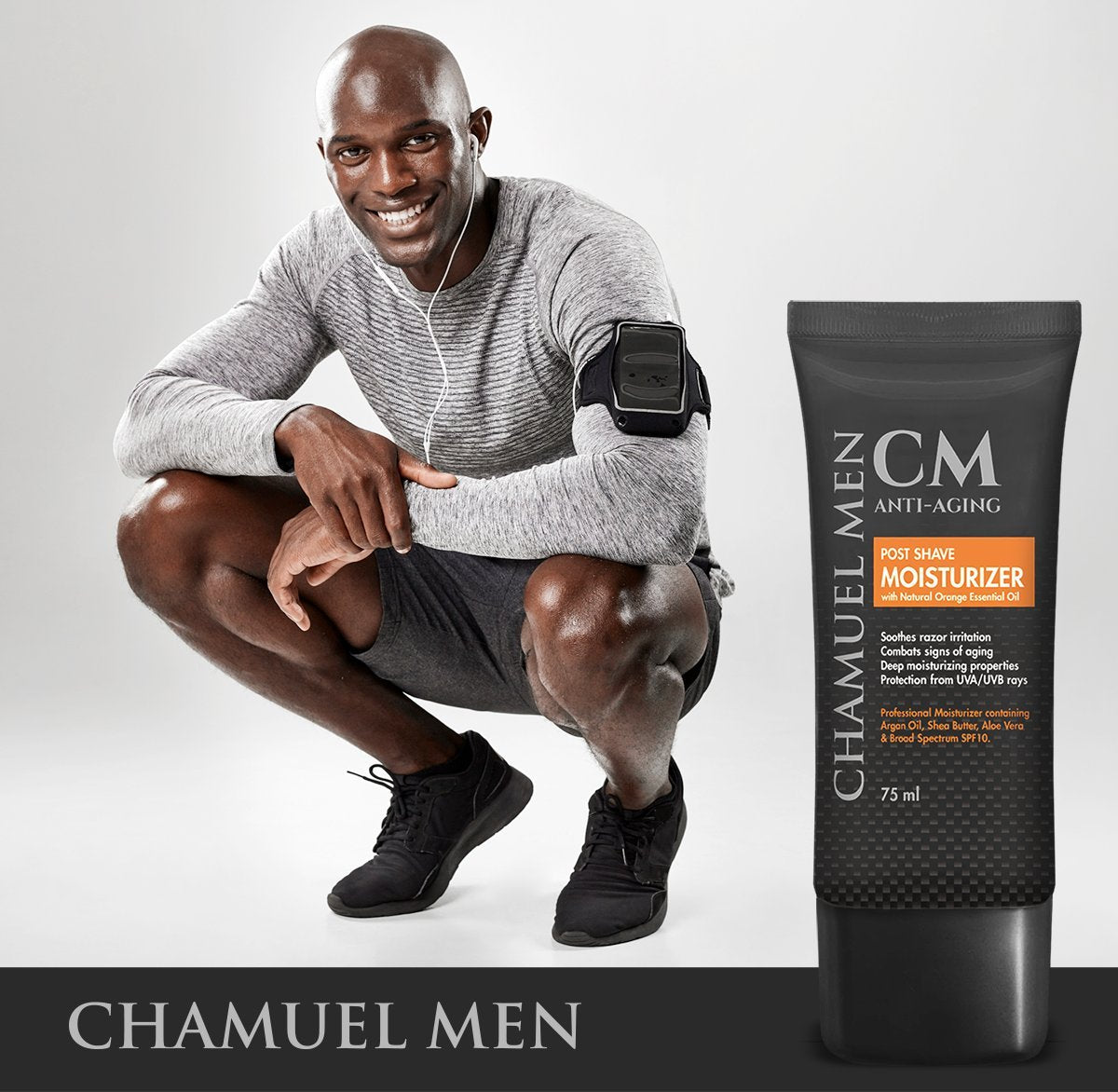 CHAMUEL MEN packaging box communicates vegan and cruelty-free credentials