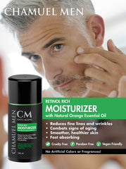 CHAMUEL MEN 2.5% retinol formula indicates targeted anti-aging support