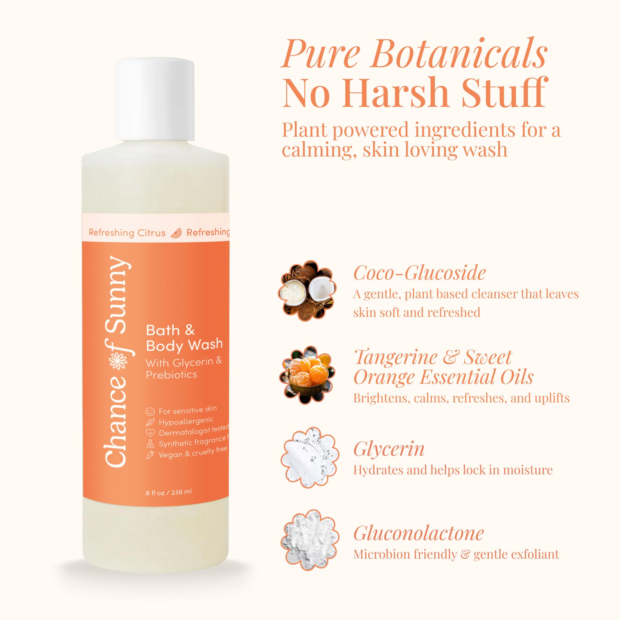 CHANCE OF SUNNY refreshing citrus bath foam-lather creates a soft, thorough cleanse.