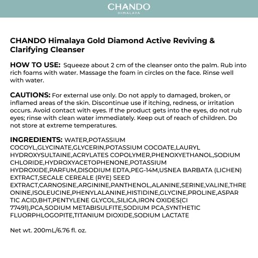 CHANDO HIMALAYA Gold Diamond Cleanser 200ml daily-use bottle for routine cleansing