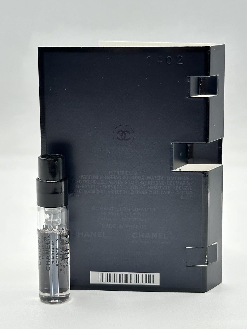 Chanel Bleu de Parfum open flacon showing parfum angle for sampling and review.