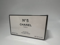 Chanel No 5 bath soap close-up shows smooth bar with refined texture.