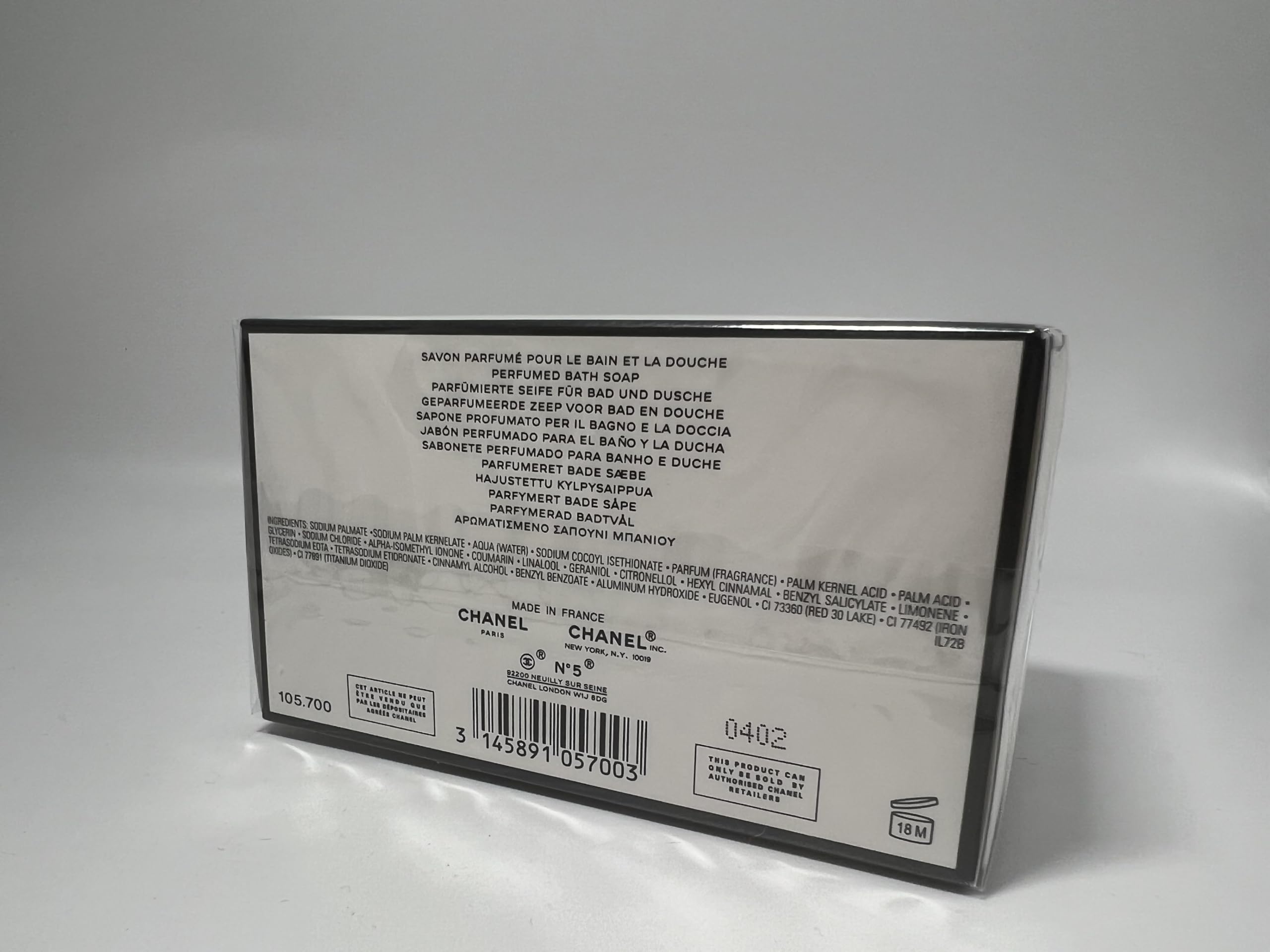 Chanel No 5 bath soap lather forms rich foam for a pampering cleanse.