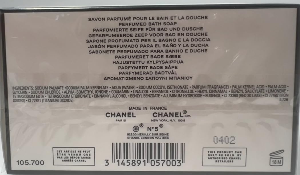 Chanel No 5 bath soap routine shot illustrates daily luxury cleansing.