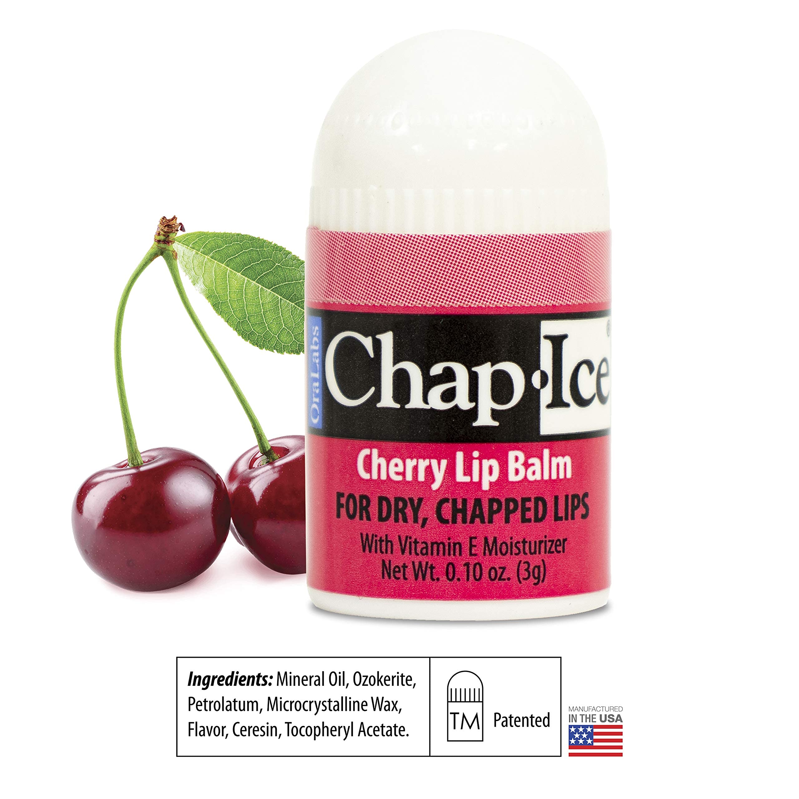 Chap-Ice beeswax lip balm with natural feel for dry lips.