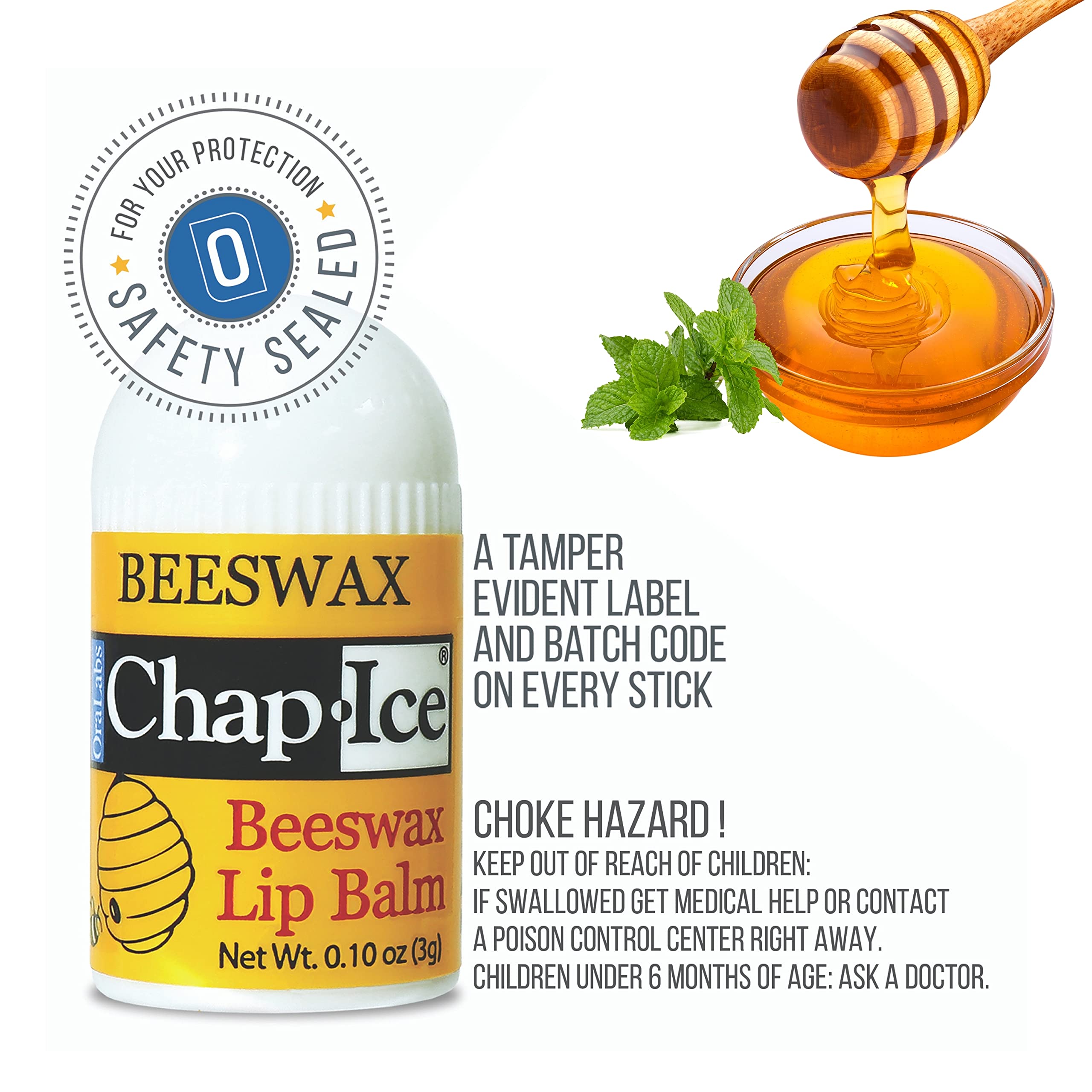 Chap-Ice USA-made label signals trusted lip care quality.