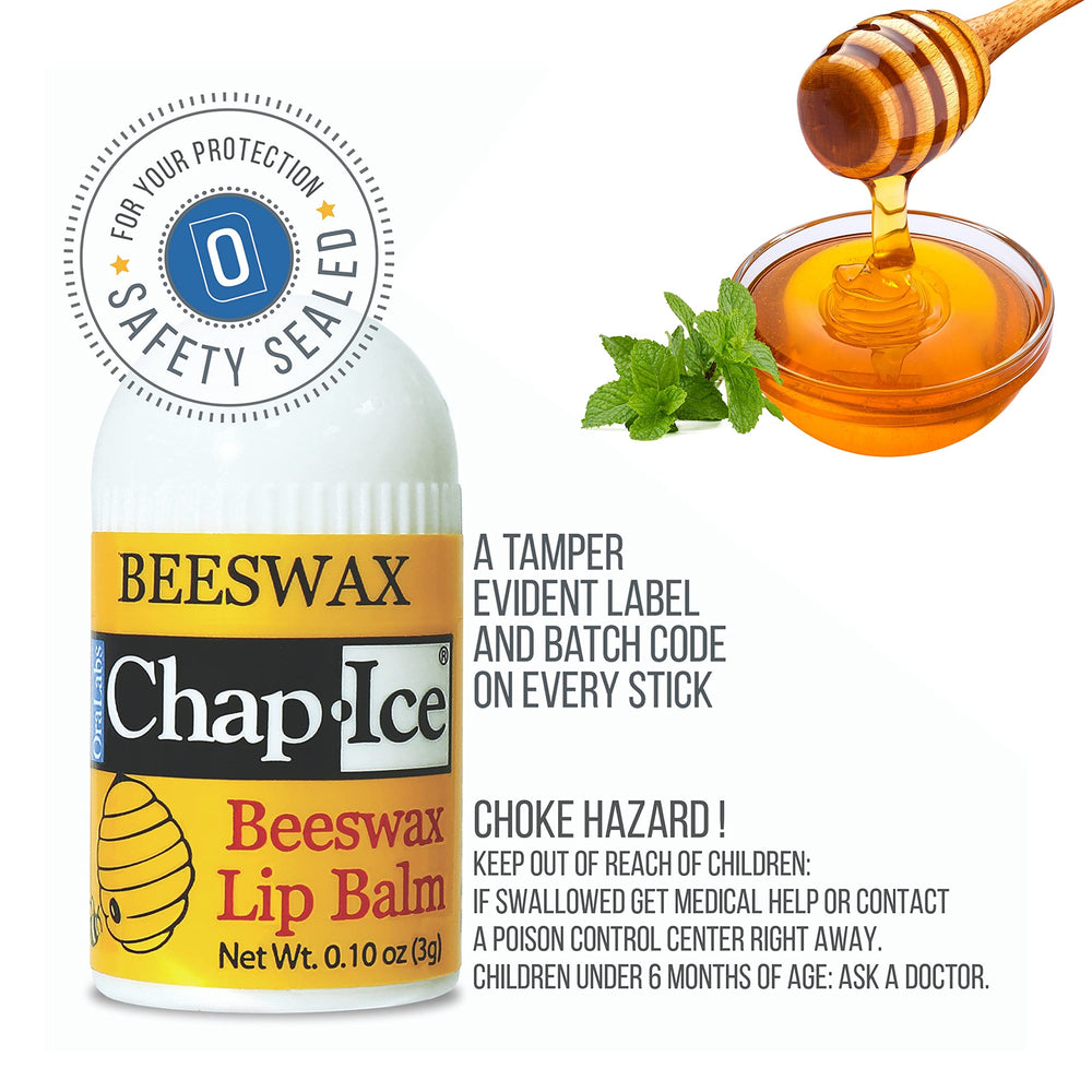 Chap-Ice USA-made label signals trusted lip care quality.
