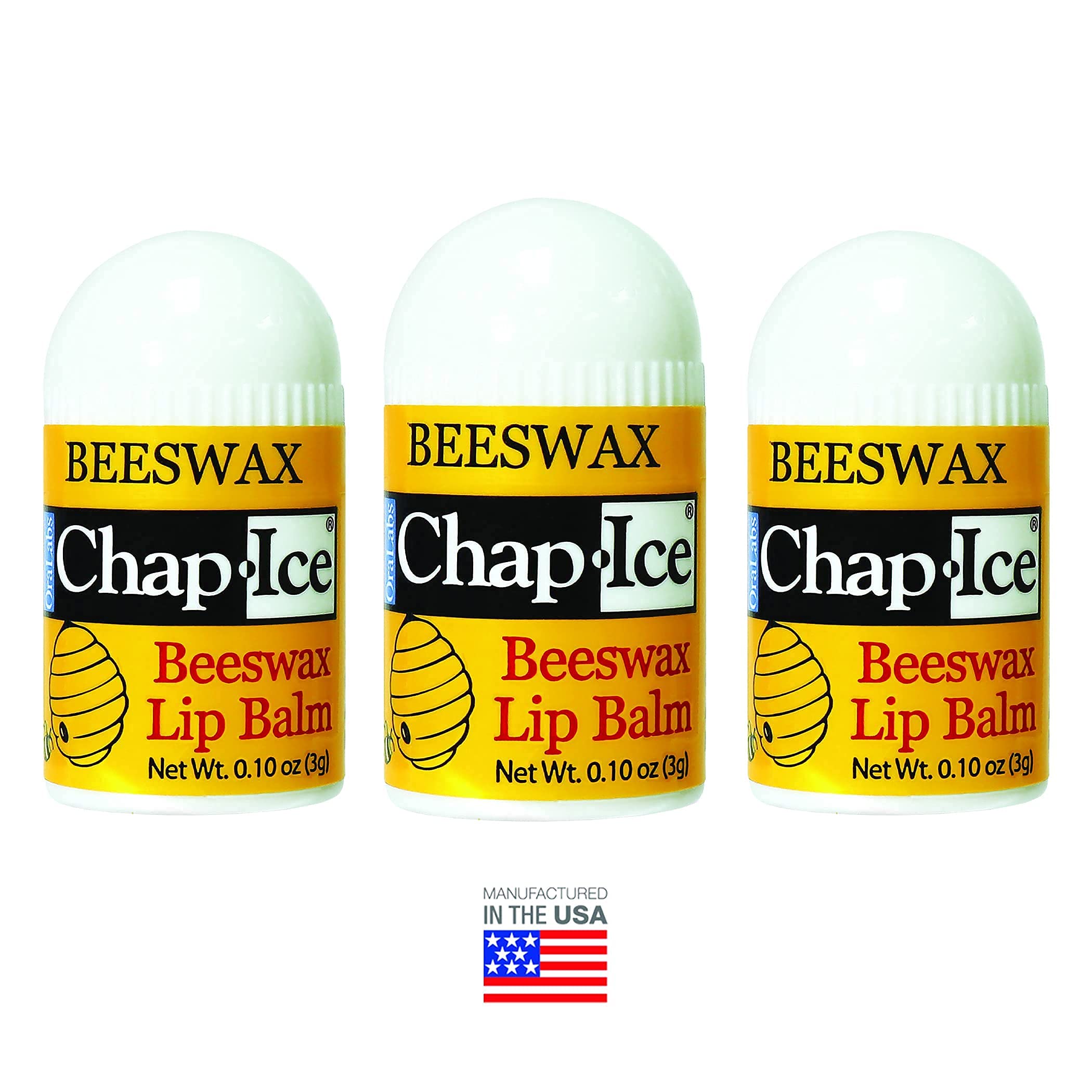 Chap-Ice made-in-USA packaging label indicating trusted lip care.