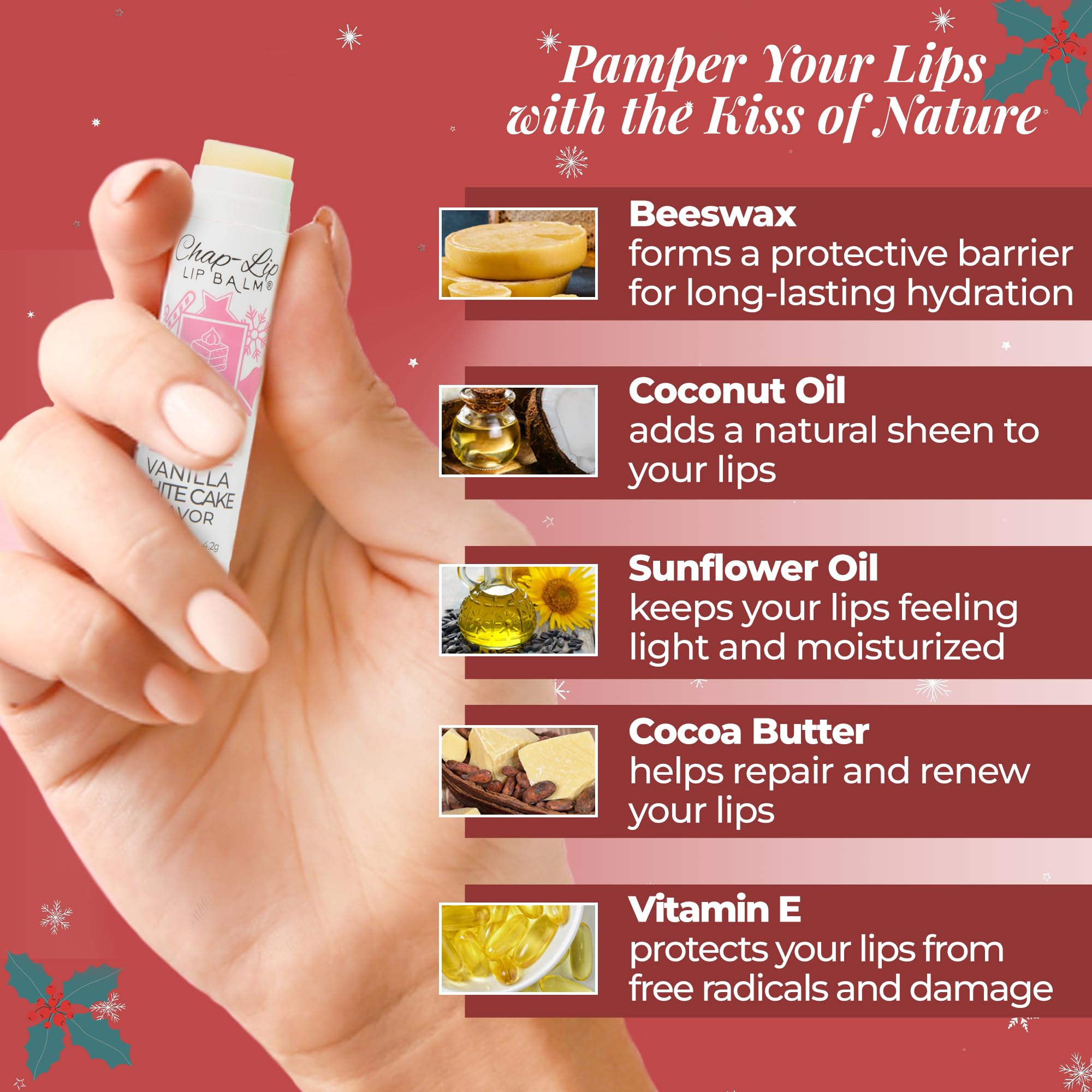 Chap-Lip Lip Balm peppermint flavor close-up with wintry vibe.