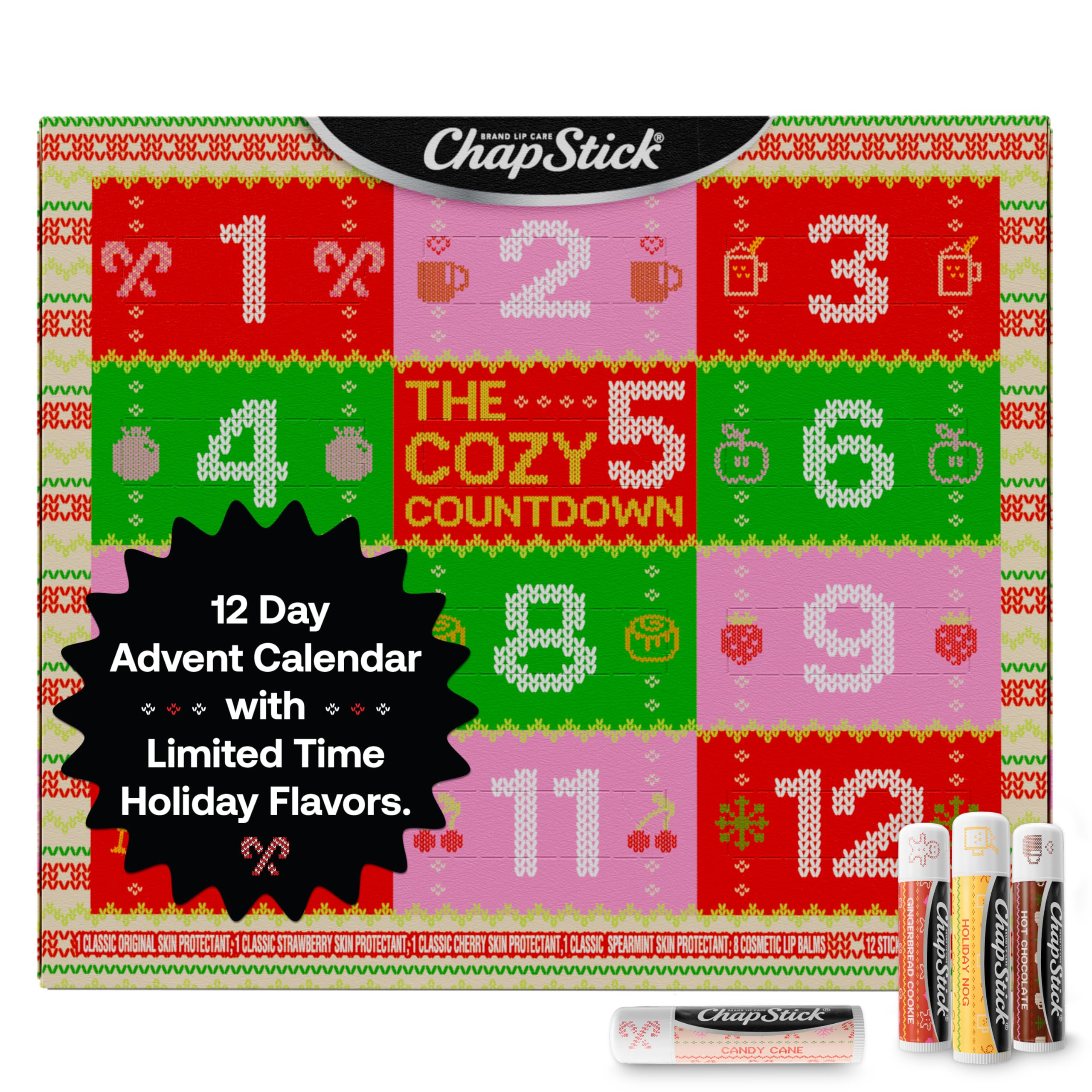 ChapStick Advent Calendar 2025 with cozy sweater packaging, ideal for gifting.