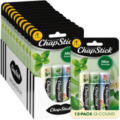 ChapStick Mint Favorites bulk lip balm set front view, portable moisture on the go.