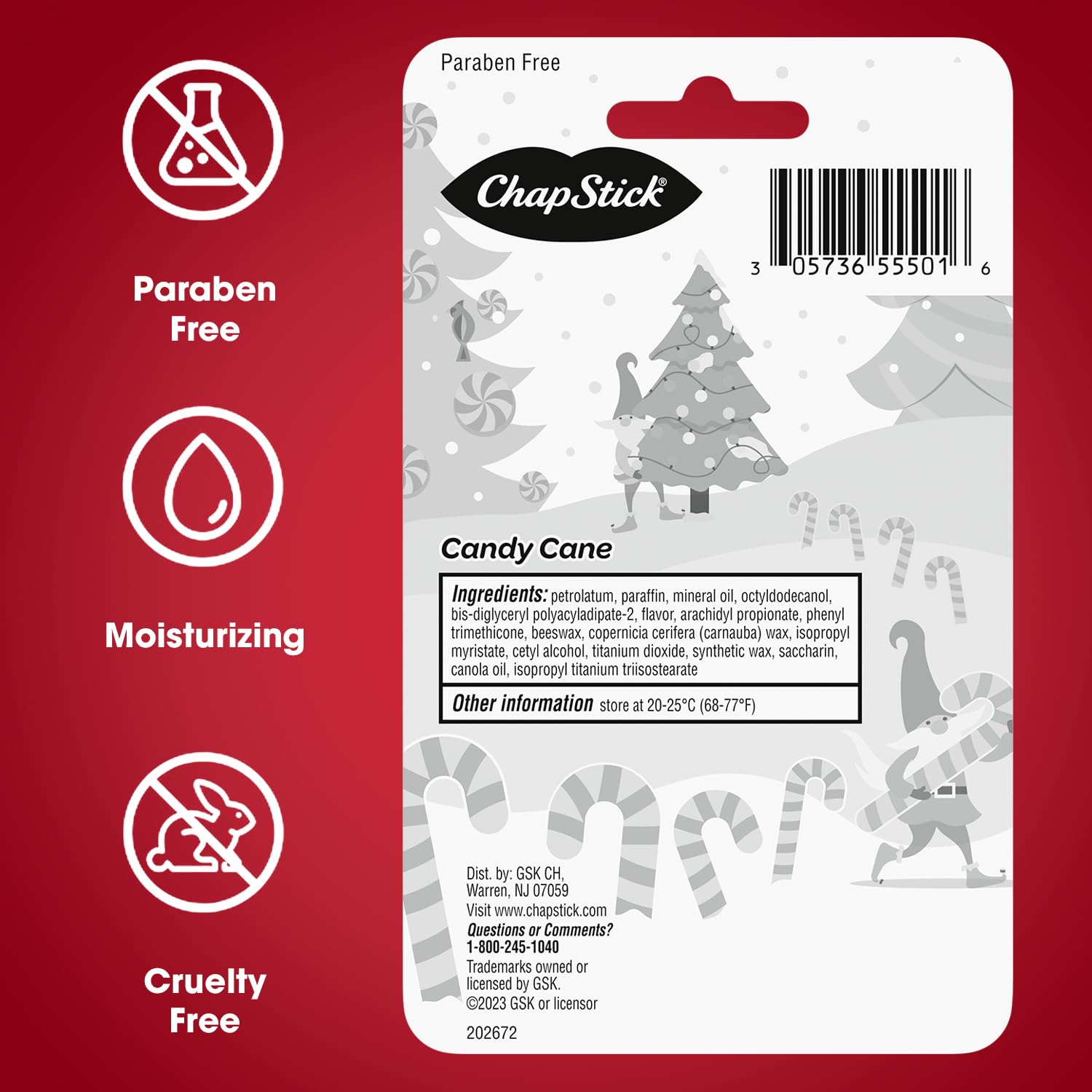ChapStick brand logo on Candy Cane lip balm packaging.