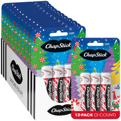 ChapStick Candy Cane bulk packaging shows 36 tubes for gifting.