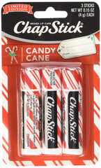 ChapStick Candy Cane front view three-pack lip balm for festive hydration