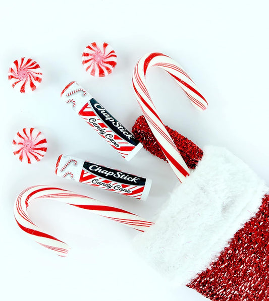 ChapStick Candy Cane packaging showing six-count holiday stocking display.