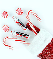 Close-up of ChapStick Candy Cane stick ready for use.