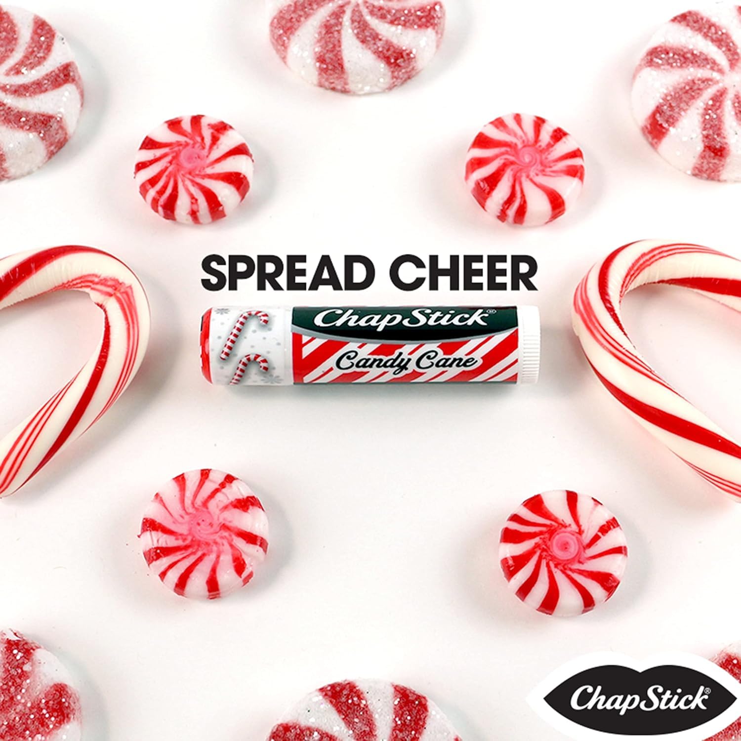 Stocking stuffer display with ChapStick Candy Cane sets.