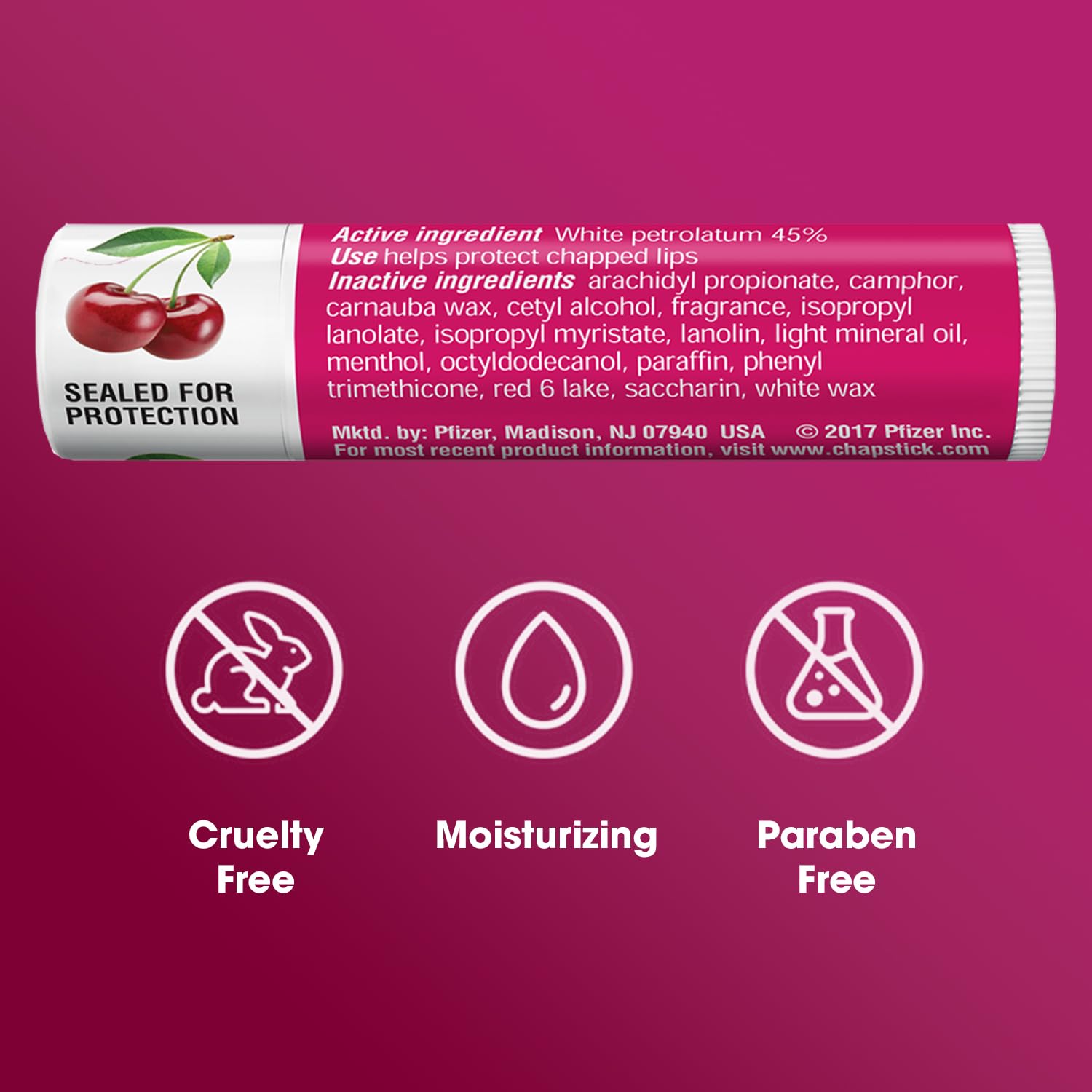 ChapStick Classic Cherry fits easily in pocket or purse for quick moisture.