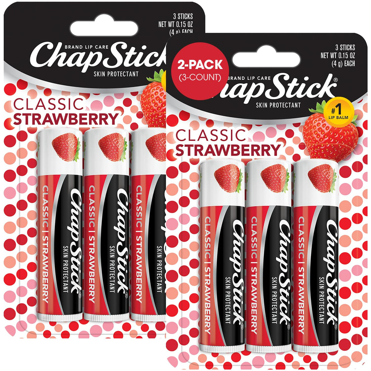 ChapStick Classic Strawberry tube closeup showing smooth tinted lip balm.