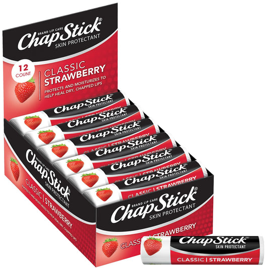 ChapStick Classic Strawberry tube offers on-the-go moisture and fruity aroma.