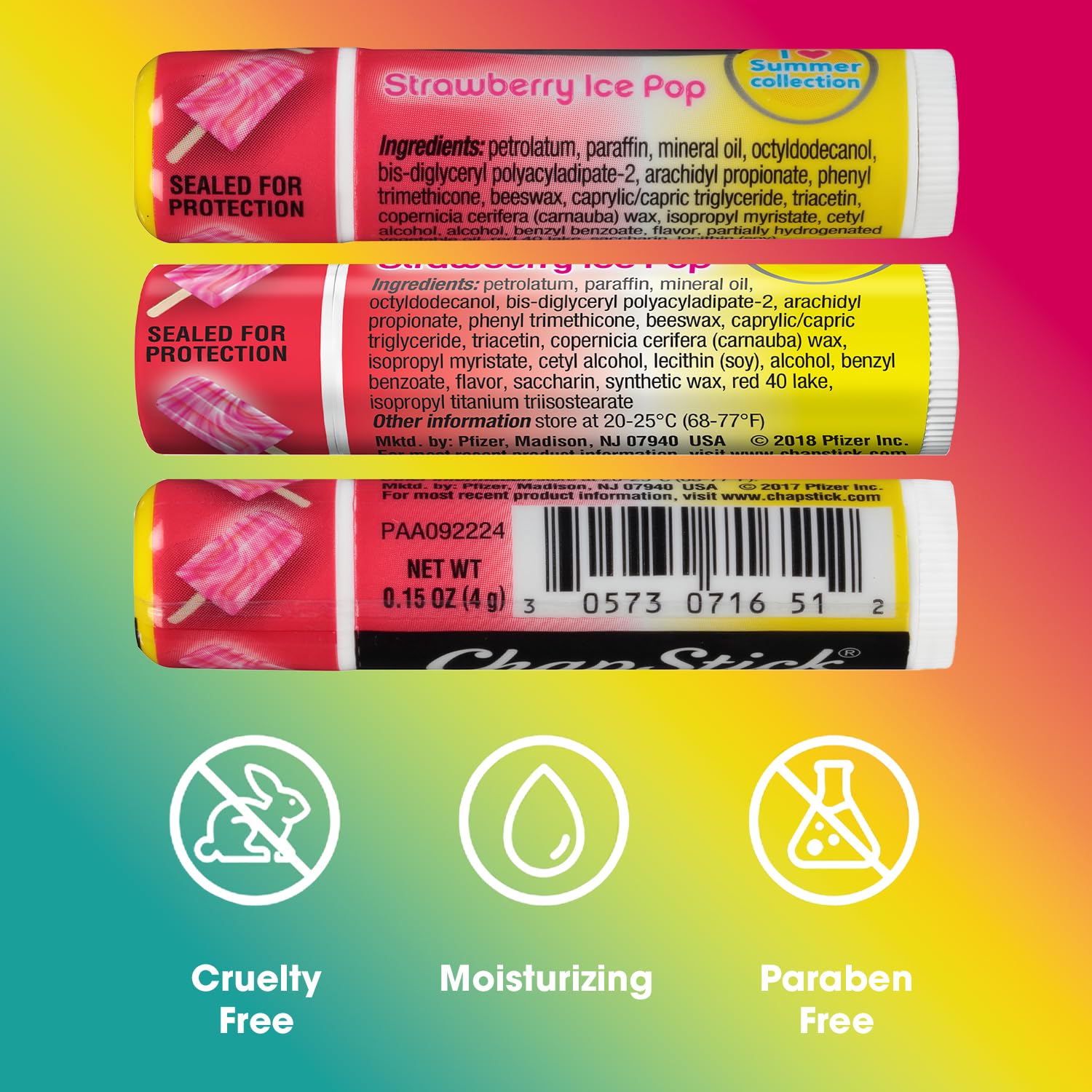 ChapStick Strawberry Ice Pop tub opened ready for on-the-go moisture