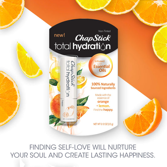 ChapStick orange lemon essential oils scent closeup highlighting mood-enhancing fragrance