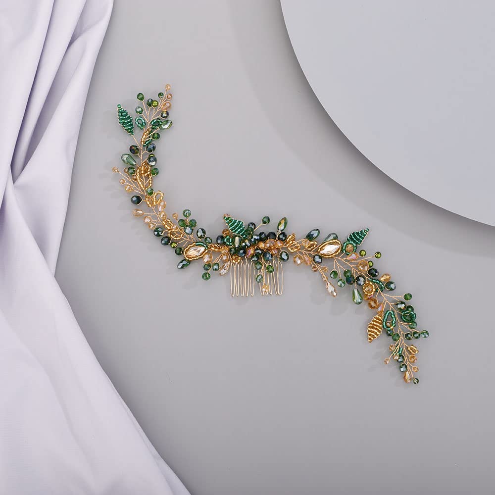 Chargances green-gold hair accessory with rhinetone accents for radiant looks.