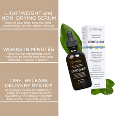 Charismo Dekohair serum packaging box display with informative labeling and brand trust cues