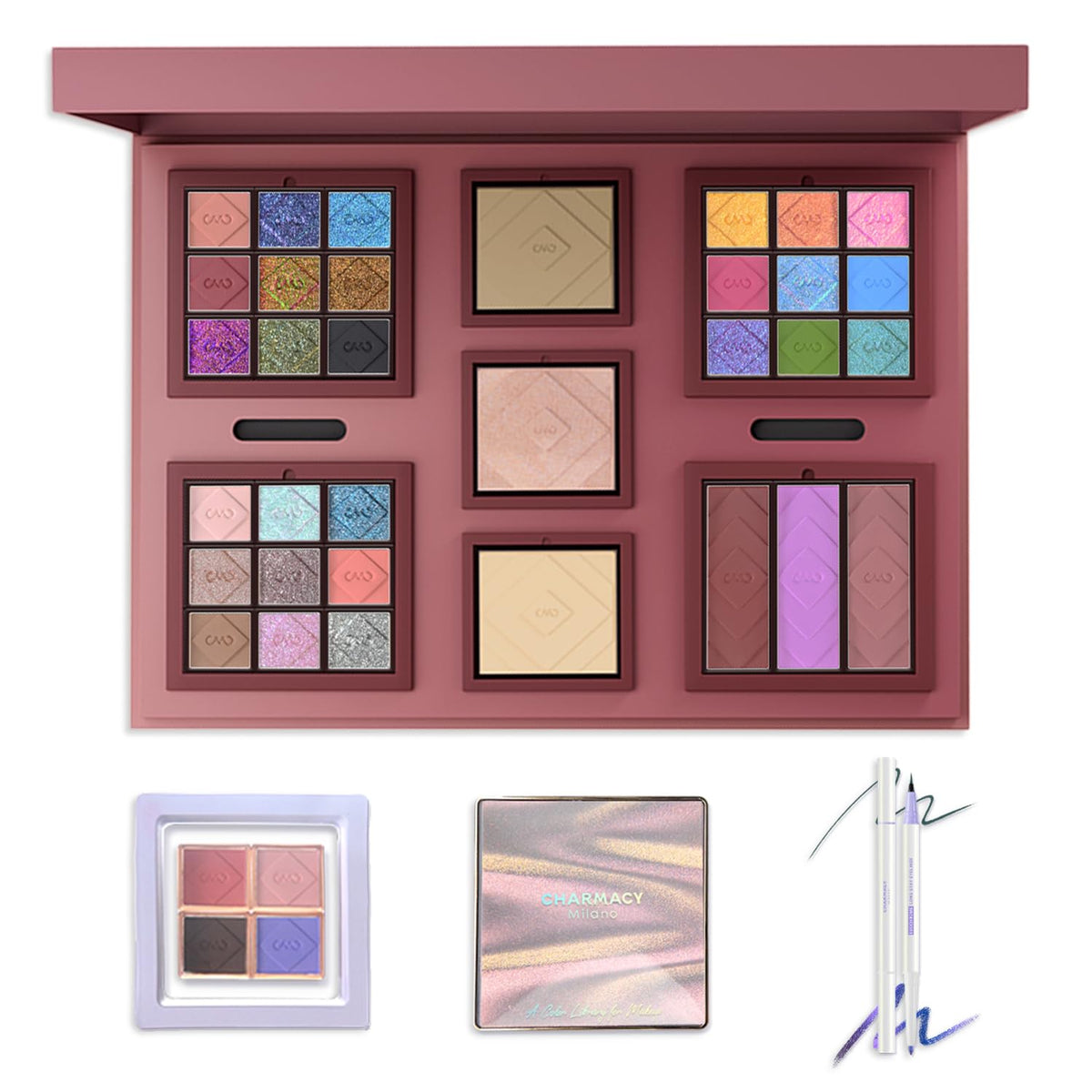 CHARMACY Chameleon palette close-up shows 33 shades for versatile day-to-night looks