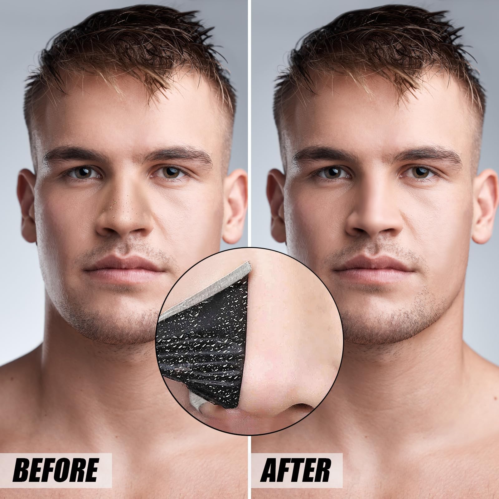 Charmonic nose strip being applied on the nose for a deep cleanse.