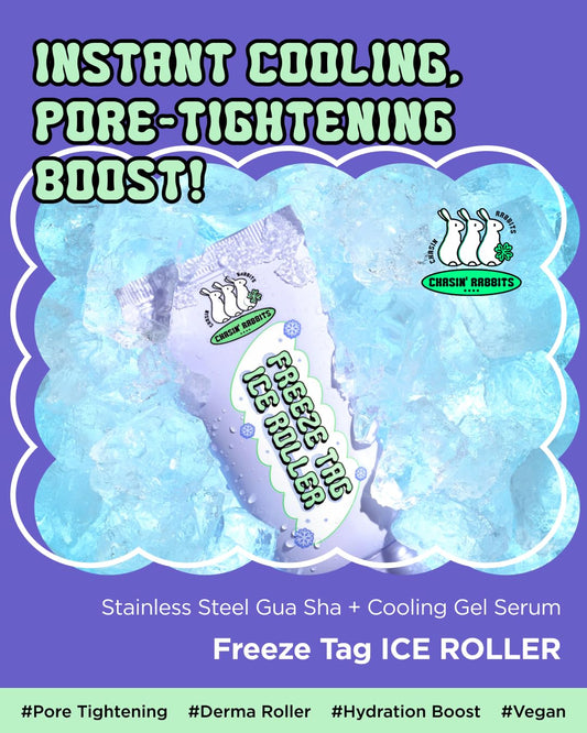 CHASIN' RABBITS Ice Roller on cheek demonstrates soothing, de-puffing potential