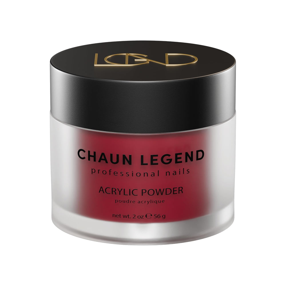 Chaun Legend Raspberry Glaze acrylic powder bottle showing bold berry color for dramatic nails