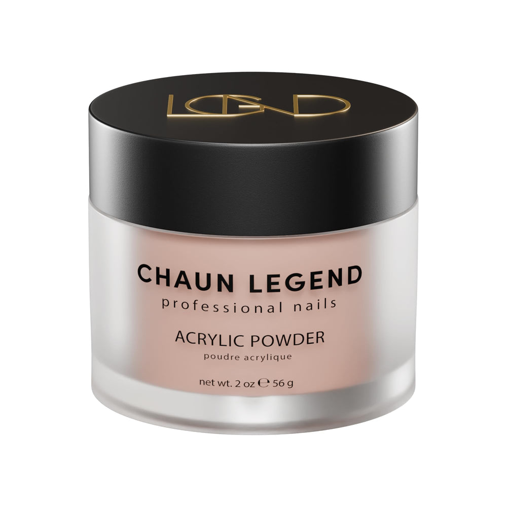 Chaun Legend Creme Brulee acrylic powder in a medium peachy nude for a chic base.