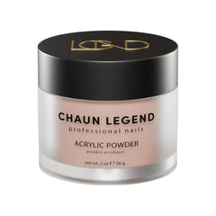 Chaun Legend Creme Brulee acrylic powder in a medium peachy nude for a chic base.