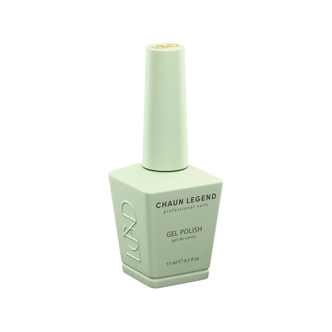 Chaun Legend Mint gel polish bottle close-up shows rich color for durable nails.